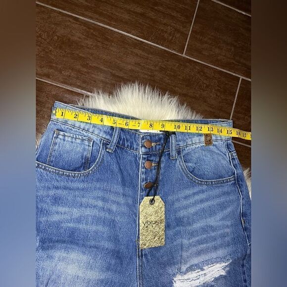 Vibrant M.i.U Ripped Hem Button fly Wide Leg distressed Jeans Sz 13 - Picture 9 of 11